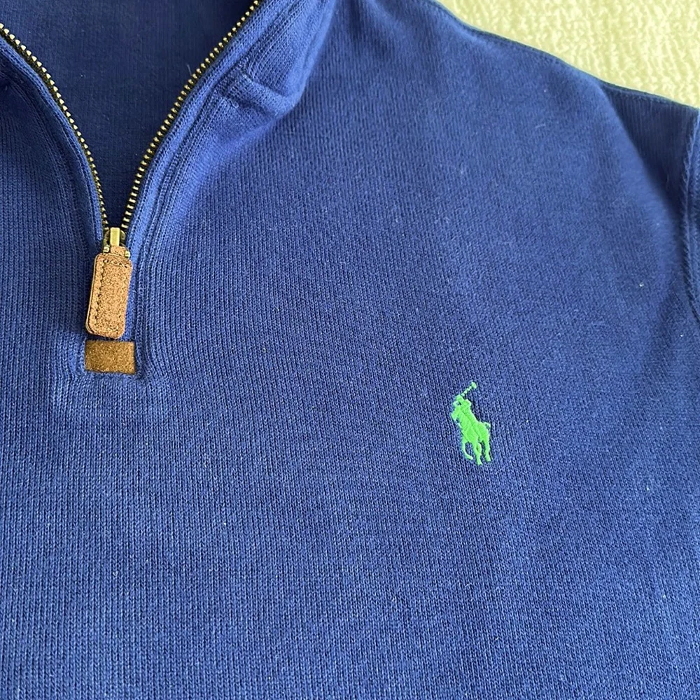 Polo Ralph, Lauren, navy quarter zip, size L Good condition. Smoke free home.